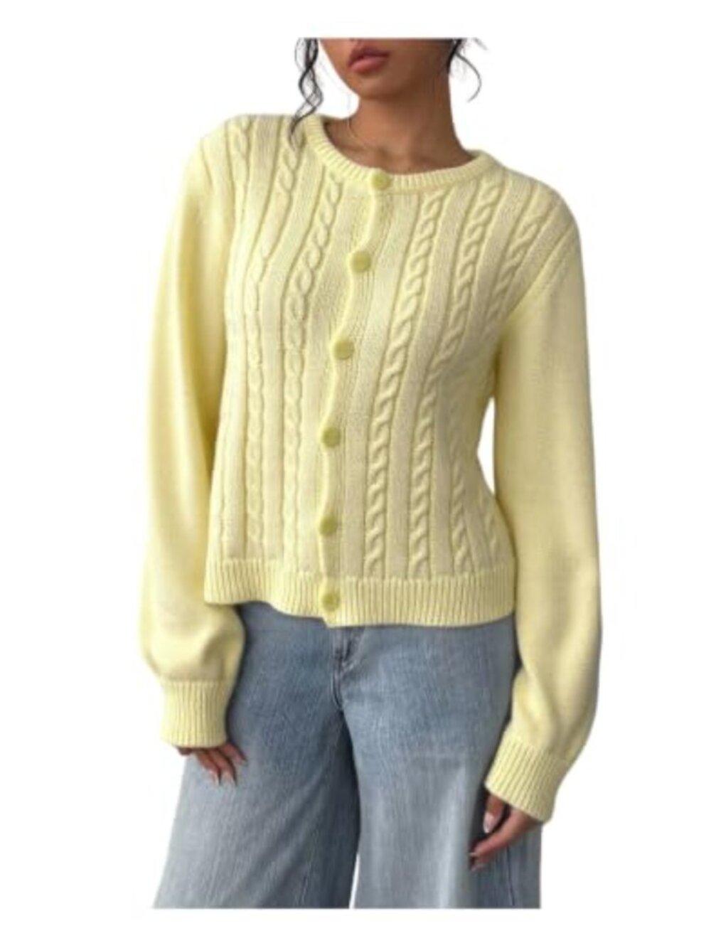 Womens Button Up Cardigan Long Sleeve Knit Sweater Drop Shoulder